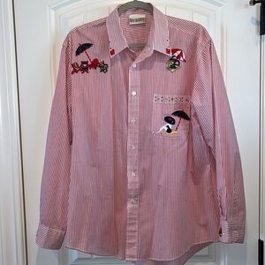 Rare retro vintage striped button-down shirt beach coastal nautical preppy XL